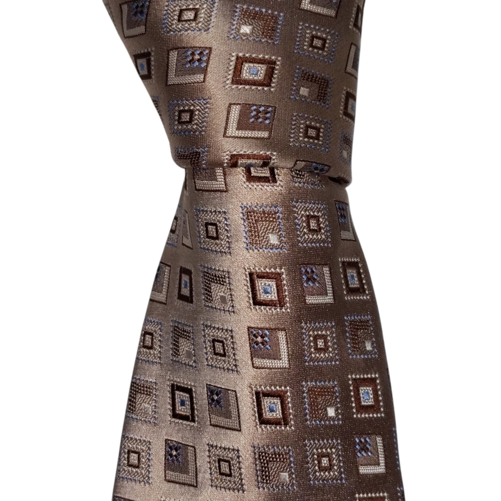 Ermenegildo Zegna Silk Necktie Men's Gold Geometric Designer Tie EUC